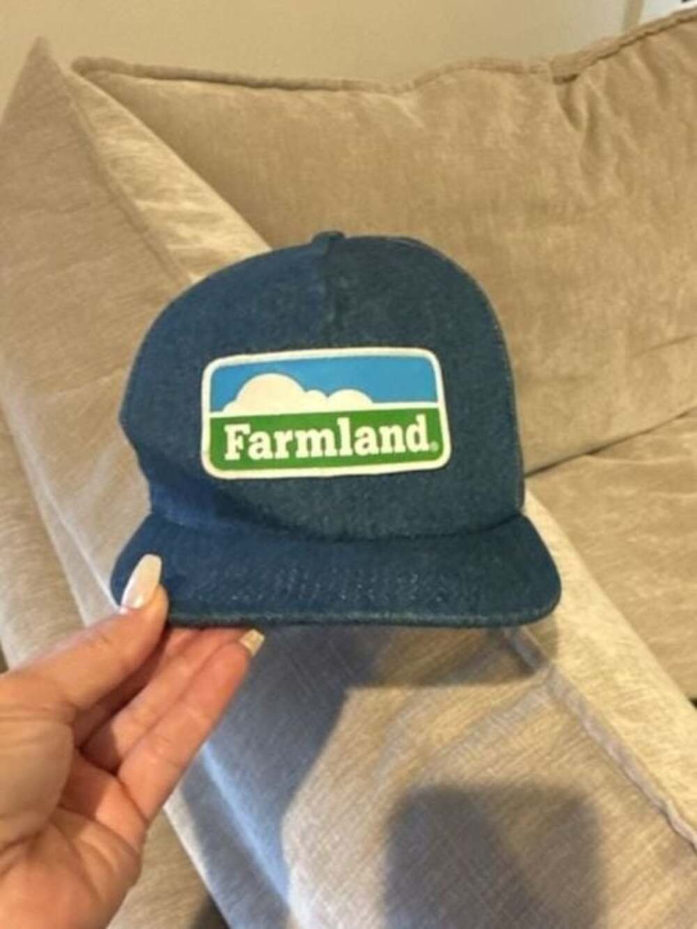 Vintage Farmland Patch Denim Baseball Cap Hat Snapback